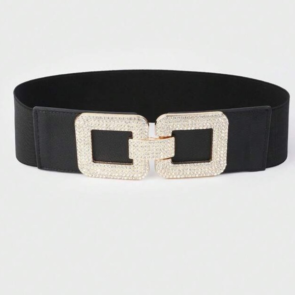 Chic Gold Buckle Diamond Stretch Belt - Picture 1 of 2